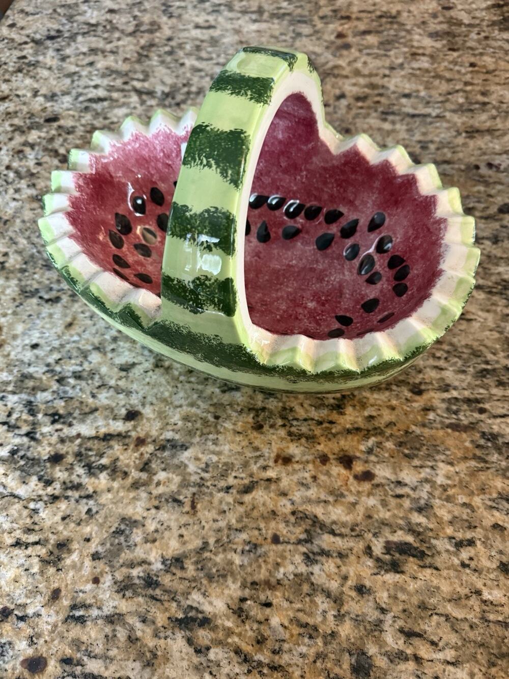 Watermelon Basket Ceramic Serving Bowl with Handle Fruit Bowl Vintage